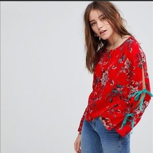 Asos Glamorous Top With Ribbon Tie Sleeves